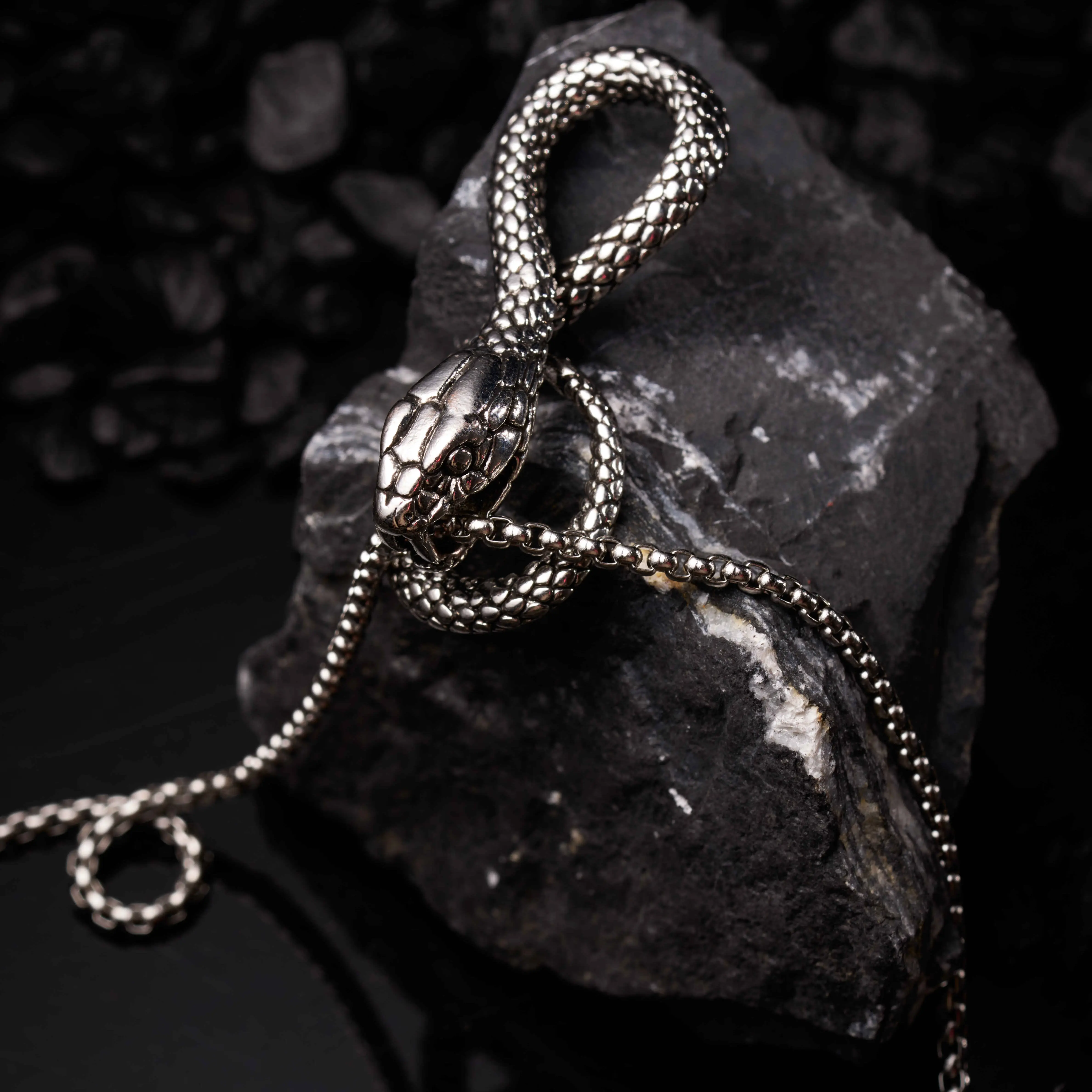Amber Mountain Kalung Pria Classic Model Liontin Ular Formal Elegant 50cm