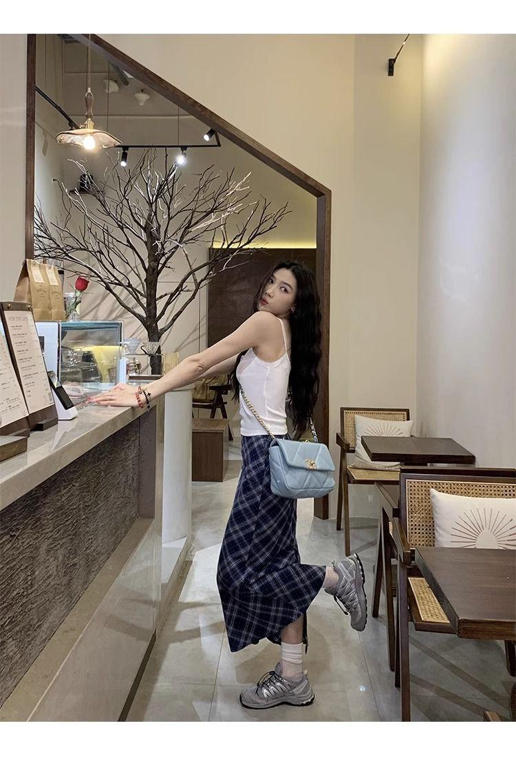 Product Introduction of Váy Hông Kiểm Tra Màu Tương Phản Retro Cho Nữ, Váy Dài Giảm Béo Eo Cao, Tự Làm, Mới Voan Chân Váy 11
