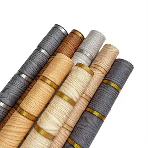 Wallpaper Dinding Kamar Tidur Ruang Tamu Motif Kayu Salur Stripe Kertas PVC Waterproof Bertekstur DIY Praktis Ekonomis