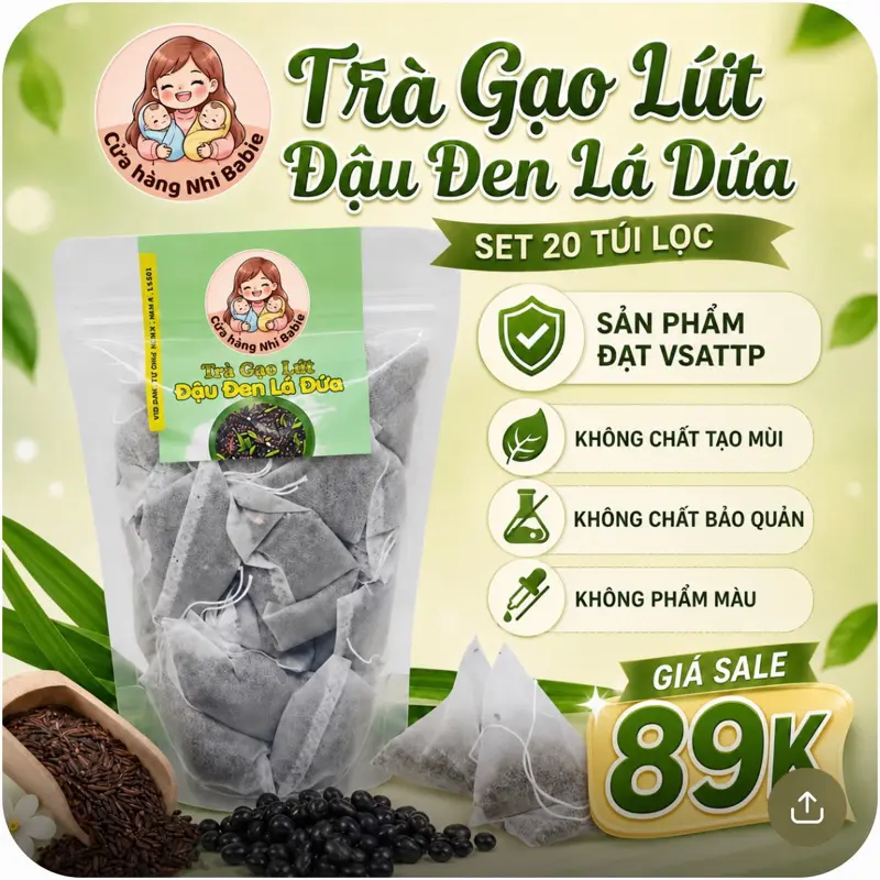 20túi Trà Gạo Lứt Đậu Đen Lá Dứa dạng túi lọc thanh lọc , lợi sữa an toàn với nguyên liệu tự nhiên rang mộc