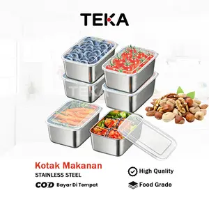 TEKA Set Wadah Penyimpanan Makanan Stainless Steel Tebal (1/3/6 PCS) Wadah Penyimpanan Makanan Nampan Pembeku Bertutup Wadah Pengawetan Buah Wadah Kacang Cetakan Kue Bertutup Dan Peralatan Makan /Kotak Penyimpanan Makanan Stainless Serbaguna-Food Box Mini