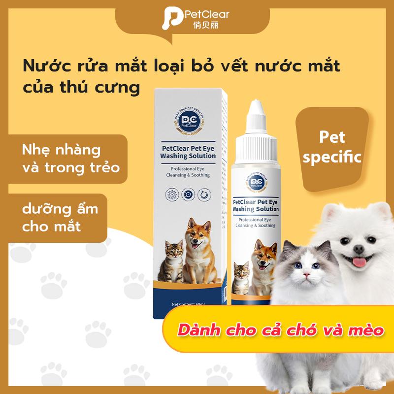 Sữa rửa mắt Petclear - Được thiết kế đặc biệt cho mèo và chó Nước tẩy vết rách Loại bỏ vết xả mắt Chăm sóc mắt Công thức dựa trên thực vật Nước rửa mắt cho thú cưng 60ml.