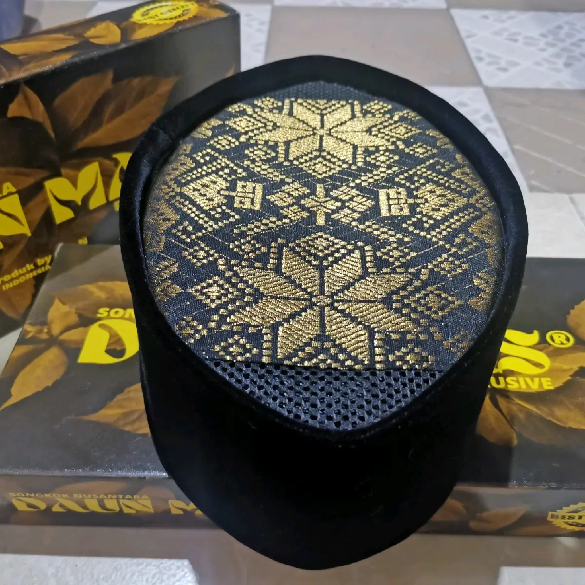Peci Songket Emas Ac Tinggi 7cm-10cm Songkok Motif Muslim Kopiah