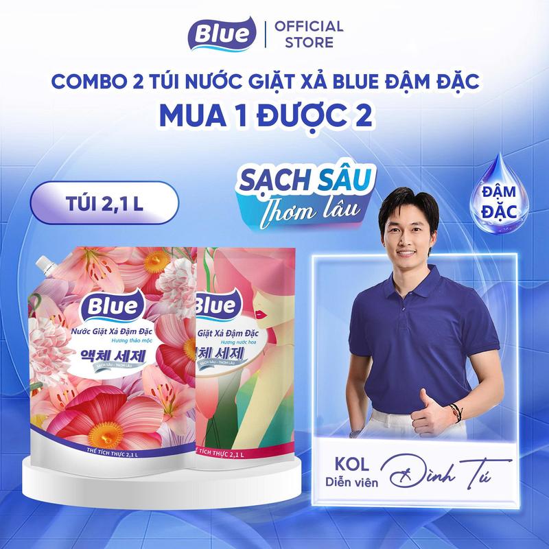 1 TÚI 159k 2 TÚI CŨNG 159K Nước Giặt Xả Blue Công Nghệ Hàn Quốc Cao Cấp Siêu Đậm Đặc Tiết Kiệm 2.1L - Làm Sạch Trắng Sáng – Hương Nước Hoa & Thảo Mộc Lưu Hương 48H An Toàn Cho Da.