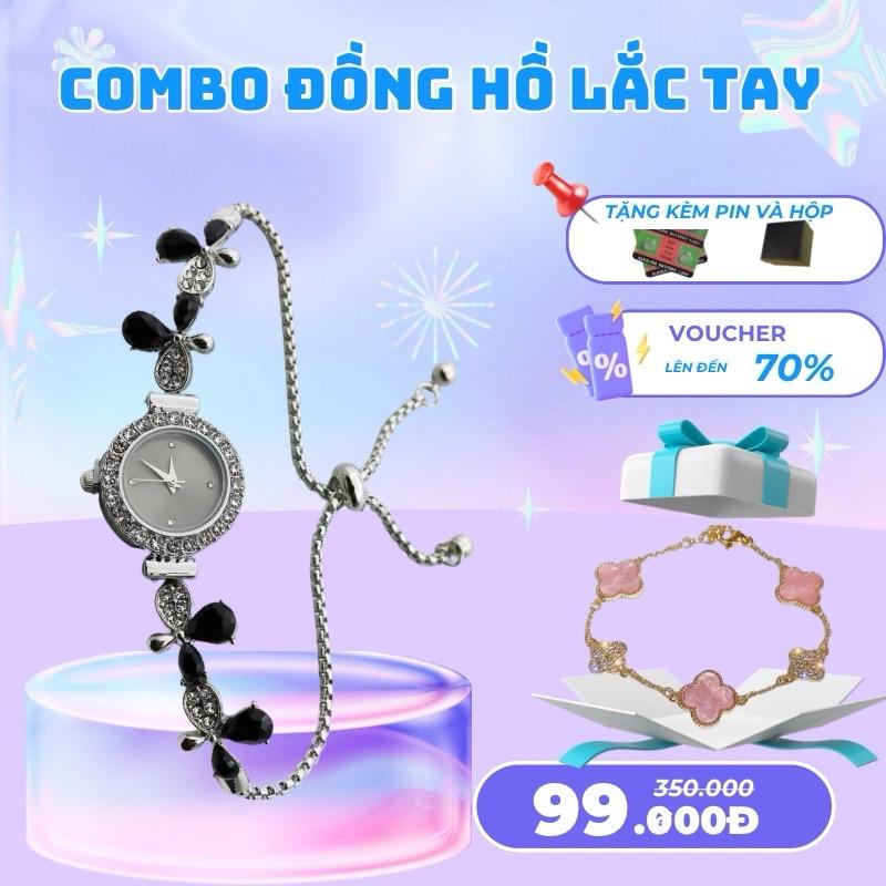 { tặng lắc tay } đồng hồ đeo tay dây rút kèm lắc tay 4 lá , dây lắc tay đính đá dây rút có thể điều chỉnh đồng hồ nữ , đồng hồ cỏ 4 lá- mỗi đơn đánh giá 5 sao nhận 10k 7