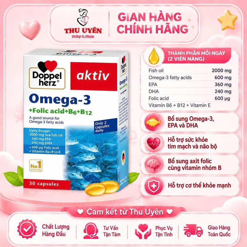 TPBVSK Omega-3 + Folic acid + B6 + B12 Doppel Herz Hộp 30 Viên