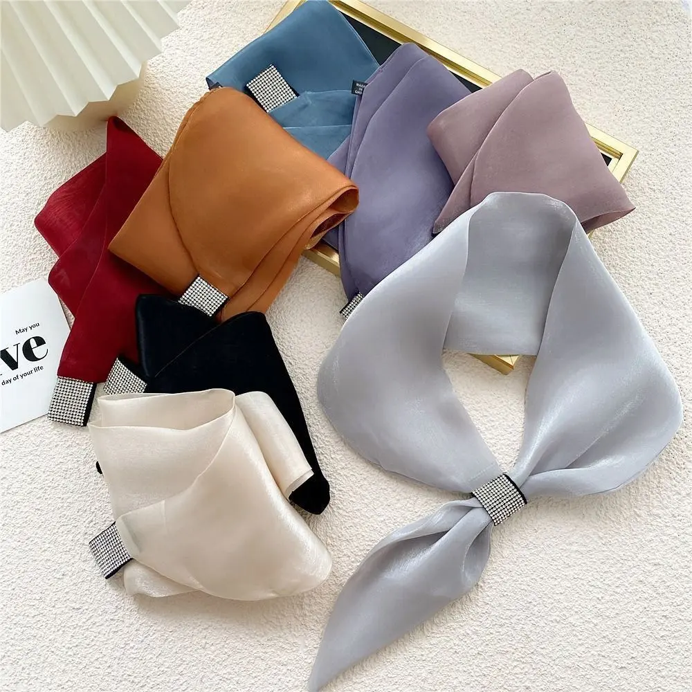 Khăn Quàng cổ Quấn Satin, Thời Trang, Màu Trơn Cổ, Khăn Quàng Cổ Chéo, Mềm Mại Và Đơn Giản, Cổ Áo Giả