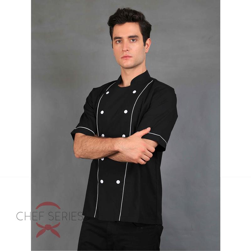 Chef Series Basic Tangan Pendek Baju Koki - Hitam Garis Putih 2