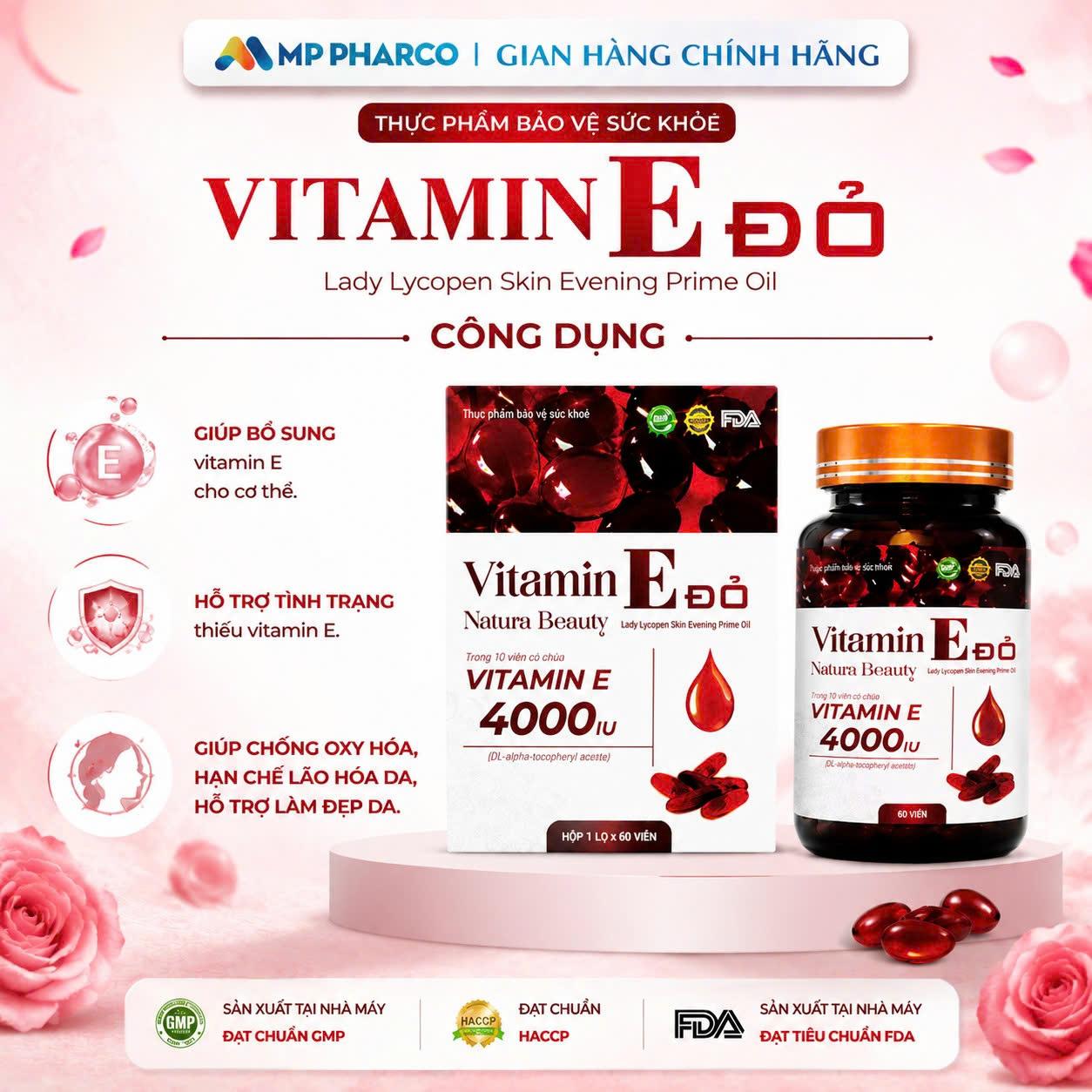 MP12 TPBVSK Vitamin E Đỏ Natura Beauty Lady Lycopen Skin Evening Prime Oil (hộp 60 viên ) Hỗ trợ chống oxy hóa làm đẹp da