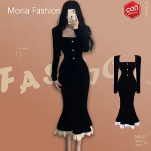 Moria QZ064 Long Sexy Dress Sleeveless Gaun Sexy Panjang Tanpa Lengan  Dress rajut korea, gamis rajut, korean knit long dress Bintang Rajut || Joanna V Sleting Dress Bodycon Dress Wanita lengan panjang Bodycon Mini Dress Long Slevee / Atasan Dress Lengan