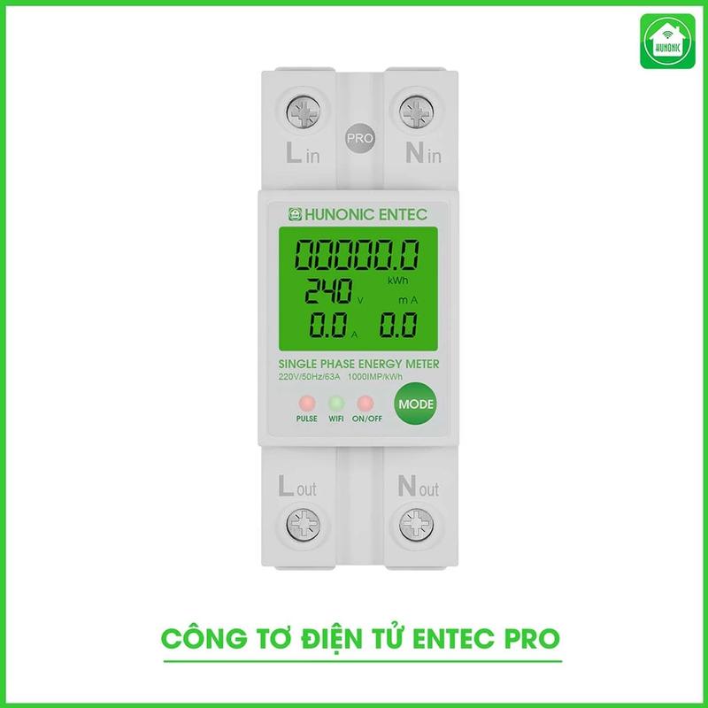 Công Tơ Điện Tử, Bộ Kiểm Soát Điện Năng Wifi Hunonic Entec, Đóng Cắt, Theo Dõi, Đo Điện Năng Tiêu Thụ Từ Xa Qua Điện Thoại