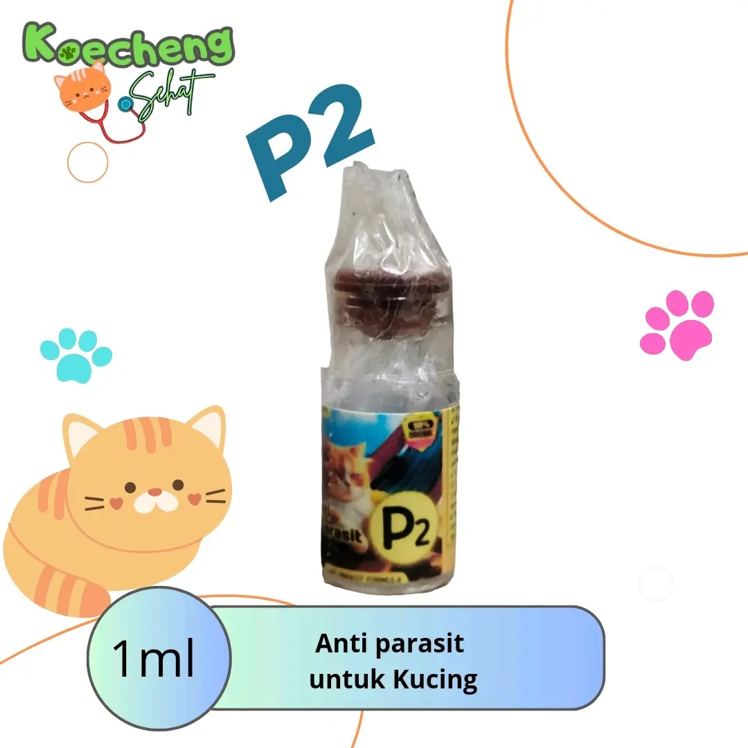 obat kucing Anti parasit P2 minum utk kutuan, scabies, jamuran, cacingan, abses, dll