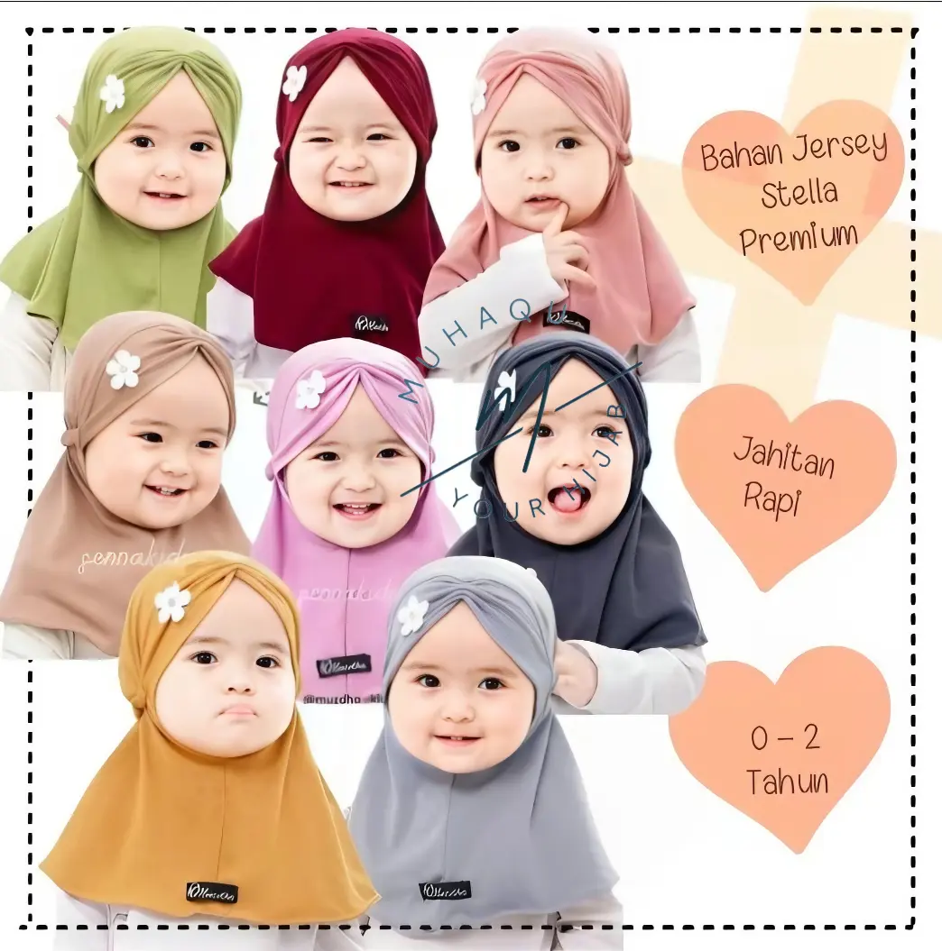HIJAB BAYI BUNGA SAKURA ( 3 BULAN - 2 TAHUN ) KERUDUNG ANAK LUCU Muslim Instan Renda