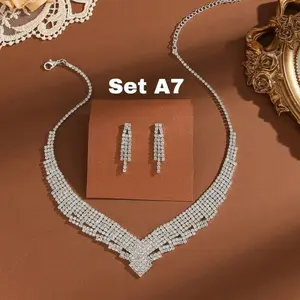 Set Perhiasan Pengantin Pesta Pernikahan Kondangan Set Kalung dan Anting Berlian Imitasi Set A7