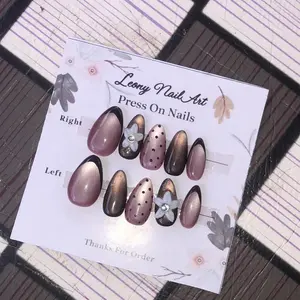 Kuku Palsu Cat Eye Motif Polkadot Mic Bunga 3D  Gratis Lem Gell & Toolkit