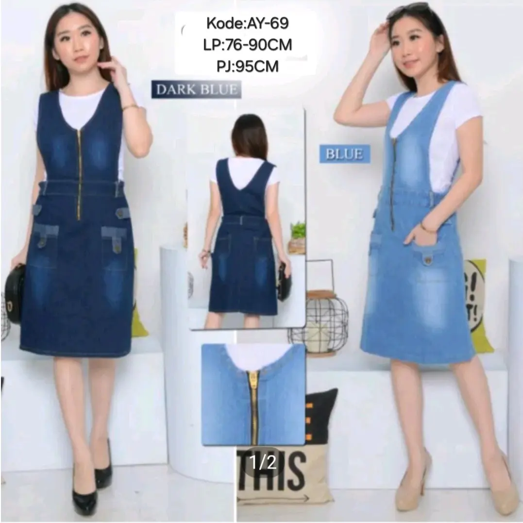 Overall Jeans Strech Wanita/Depan Resleting Free Inner AY-69.