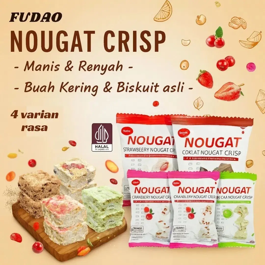 COD Nougat Crisp 28pcs 280g – Camilan Renyah & Lembut, Mix 4 Rasa Favorit, Snack Premium Halal, Leleh di Mulut, Cocok untuk Santai & Hadiah