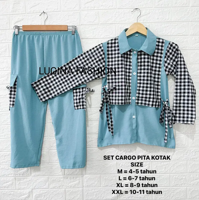 Baju dan Celana Anak Perempuan PITA KOTAK 4-11 tahun Oneset Anak perempuan Fashion viral Lebaran 1