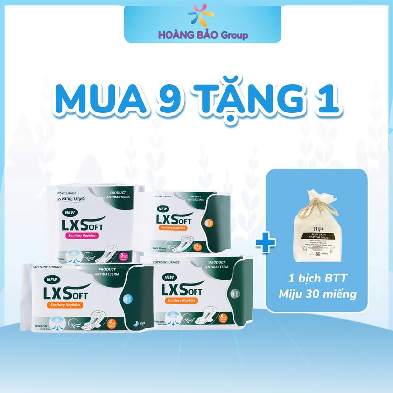 COMBO 9 gói Băng vệ sinh bạc hà LXSoft mặt lưới siêu mỏng siêu thấm hút 1
