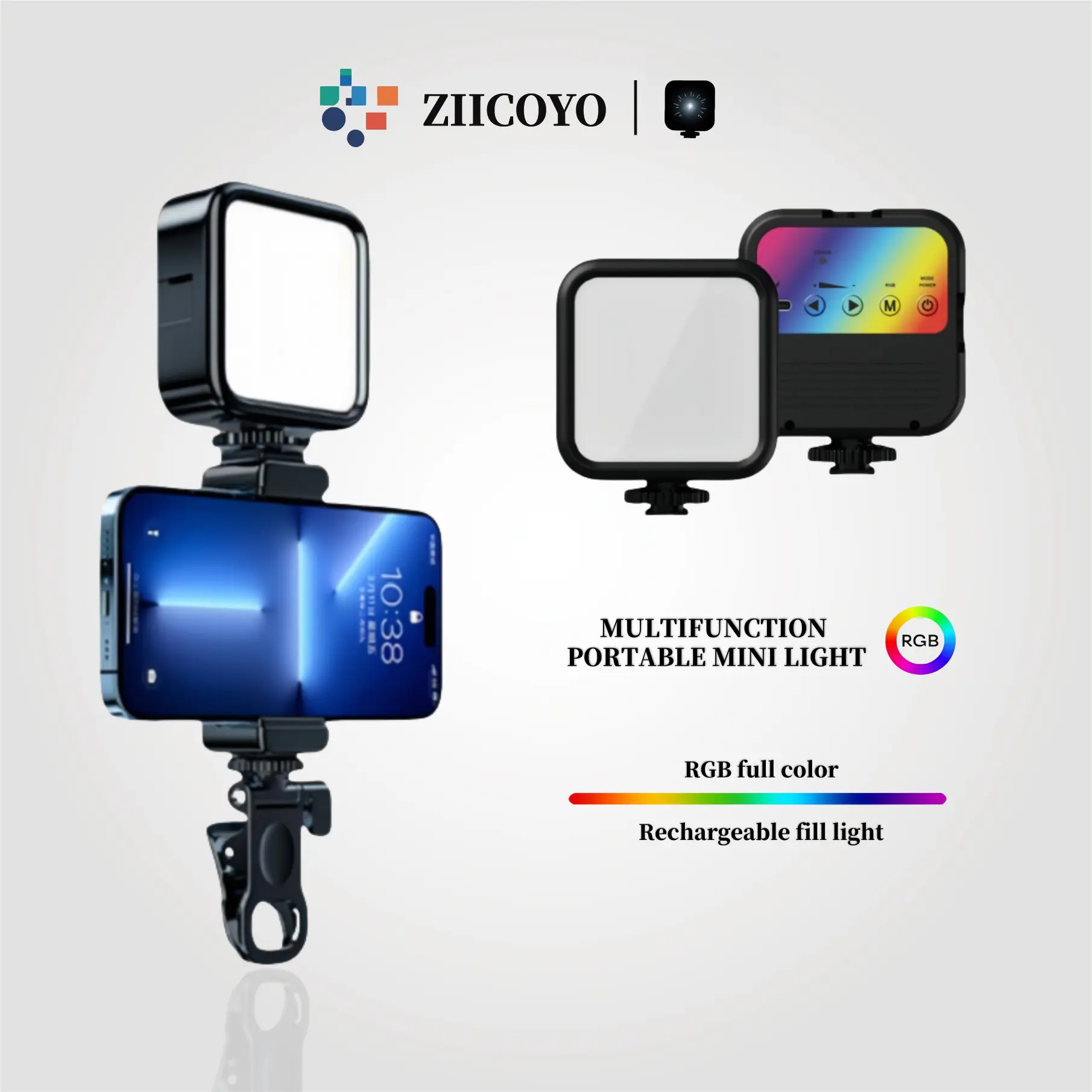 ZIICOYO light phone RGB video fill light, dimmable LED camera light, photography lighting, tripod lighting, makeup photography ring light, Cellphone holder, suitable for Smartphone Selfie photography/live streaming video