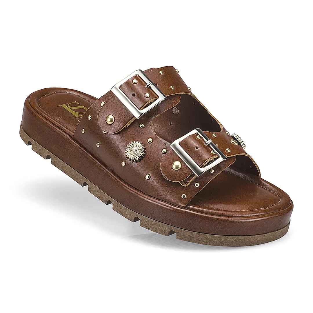 Sandália Rasteira Papete Flatform Rebite Fivela 052-040