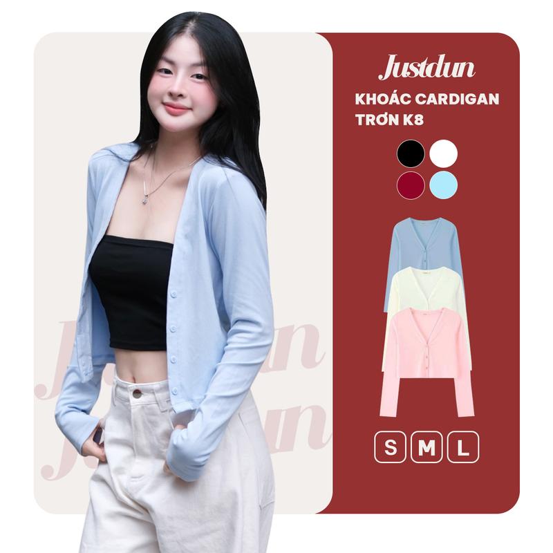  Áo Khoác Cardigan Basic Trơn Nữ JUSTDUN K8 - Dáng Rộng Ôm Vừa Nhiều Màu Cotton Mịn Mềm Mại 