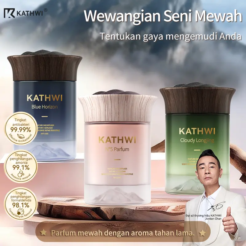 Pengharum Mobil KATHWI Gloudy Mountain (Varian No.5, Longjing Tea, Blue Horizon Balm) – aroma tahan lama dan menyegarkan, pengharum mobil mewah terbaru (150g)