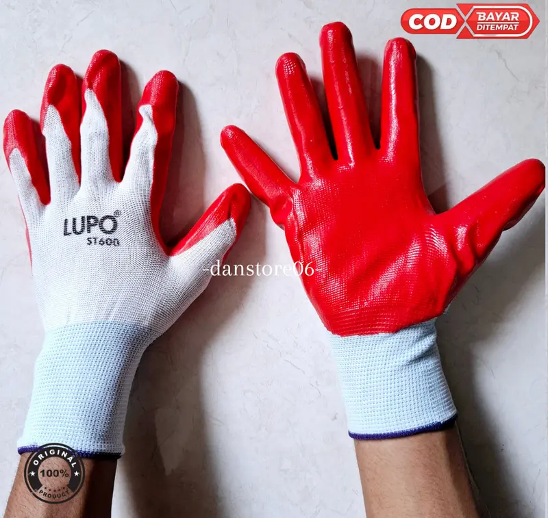 SARUNG TANGAN SAFETY MERK LUPO /SARUNG TANGAN KERJA MERK LUPO/SARUNG TANGAN INDUSTRI KARET LATEX ANTI SLIP MERK LUPO PREMIUM -Danstore 1