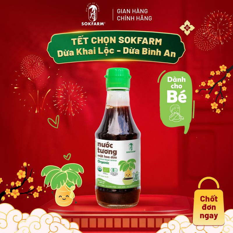 Nước Tương Mật Hoa Dừa Hữu Cơ Sokfarm 200ml - Cho bé - Gia vị ÍT MUỐI Dành cho bé từ lúc ăn dặm