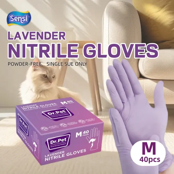 Dr.Pet Sarung Tangan Nitril Hewan 40pcs Lavender Perlindungan Aman Higienis untuk Anjing Kucing Bebas Lateks 5 Lapisan Nyaman Digunakan Cleaning