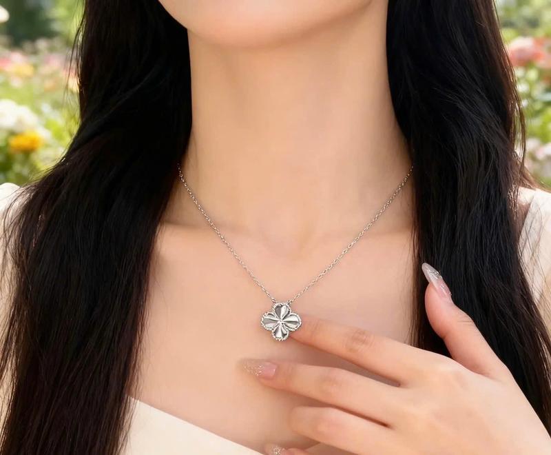  Dây chuyền cỏ 4 lá đúc đặc thiết kế đính viền đá sáng lấp lánh tiểu thư nhẹ nhàng cho nữ 