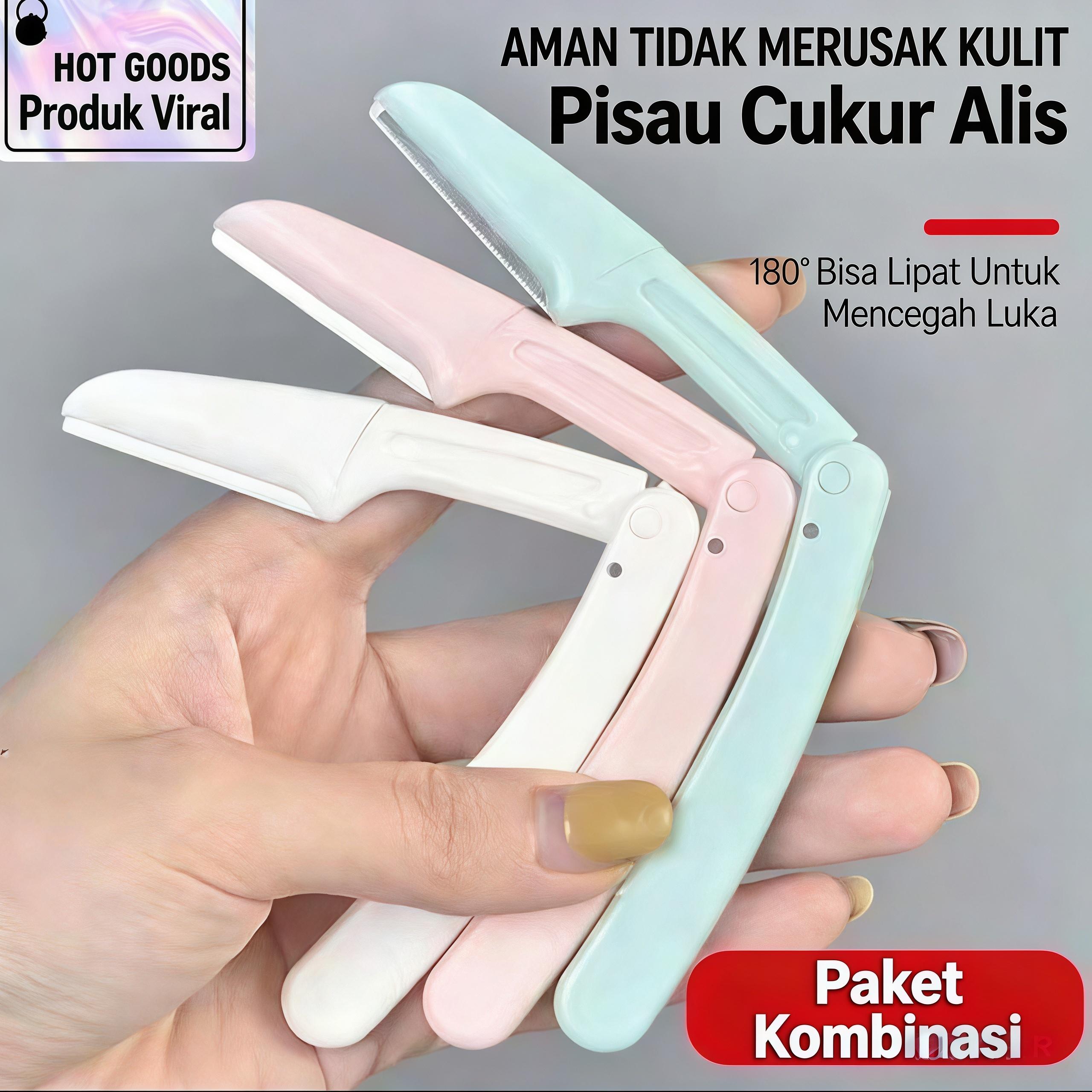 【Sam's market】Pisau Cukur Alis Wanita Aman Mudah Dikuasai oleh Pemula 3 Pcs dalam 1 Kotak Cocok untuk Pemula Anti-Gores Kuku Lipstick Pembest Seller