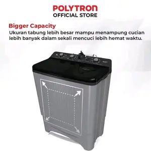 Polytron Mesin Cuci 2 Tabung PWM-1081Y/V Kapasitas Besar Hemat Waktu.