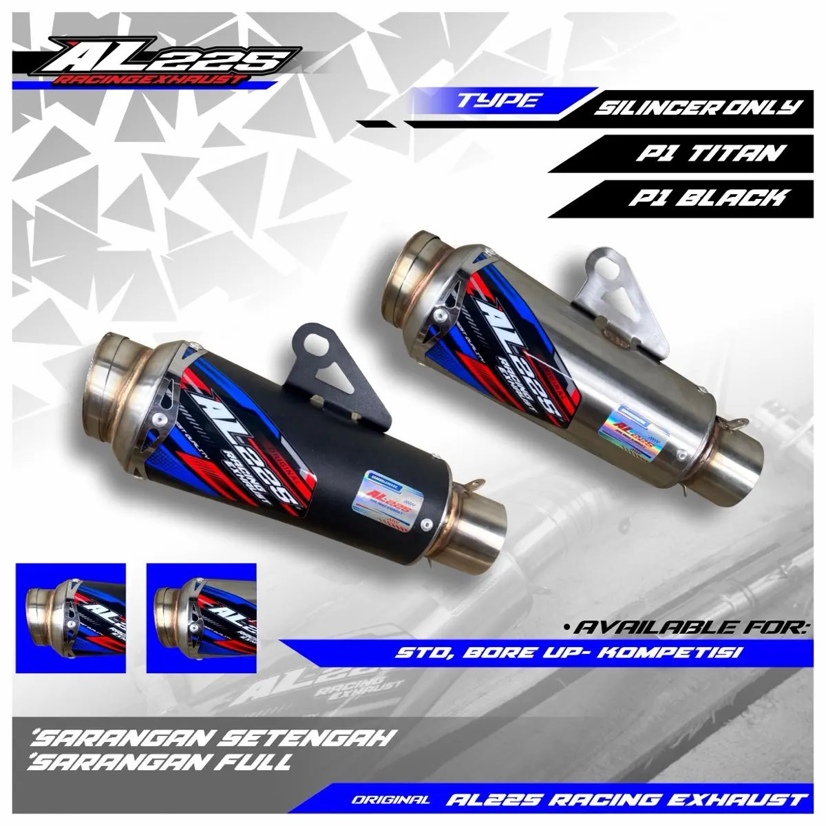 silinser only Original AL225RACING  tipe P1 segala jenis motor gantengmu