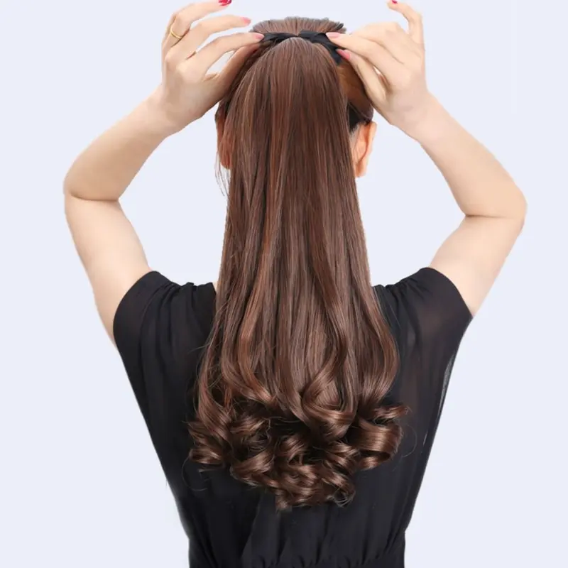 Thời Trang Dự Tiệc Mềm Mại Cho Nữ, Tóc Giả Lông Mịn Vô Hình Cho Nữ, Buộc Vào Đuôi Tóc, Sợi Chịu Nhiệt, Nối Tóc Đuôi Ngựa, Tóc Đuôi Ngựa Dài Gợn Sóng, Tóc Đuôi Ngựa Xoăn Tổng Hợp 0