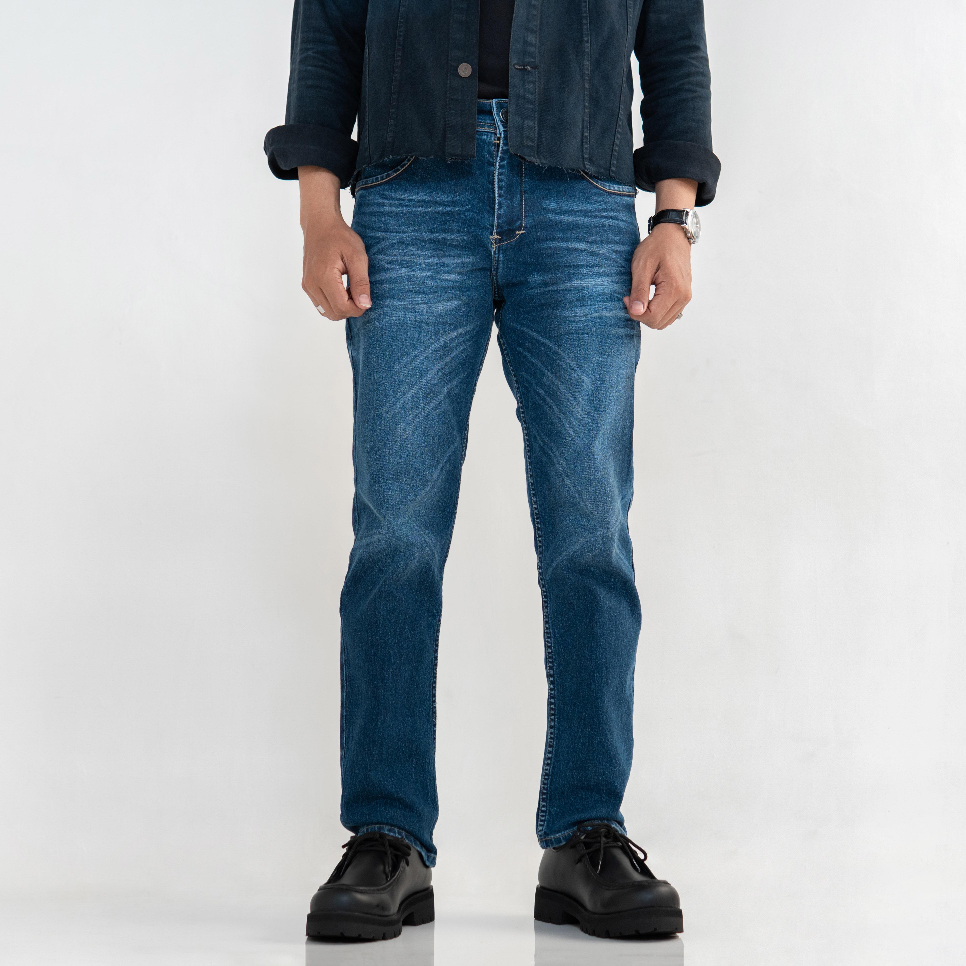 JINSYOU - Celana Jeans Panjang Ringkel Pria Slimfit Melar Nyaman Skinny Cowok washing polos slimtid JY112