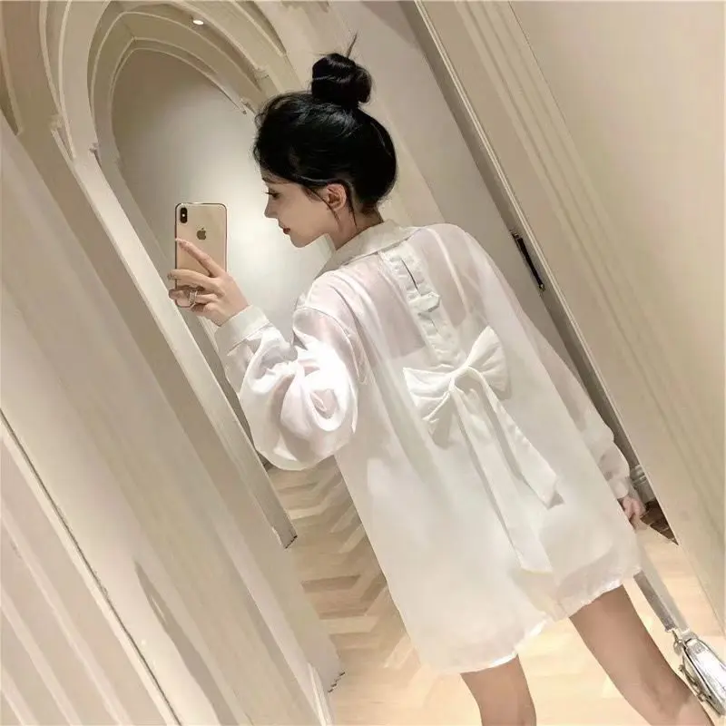 Áo Sơ Mi Chống Nắng, Phong Cách Mùa Hè, Dành Cho Nữ, Thiết Kế Thắt Nơ Lưng Mềm Mại, Thích Hợp Cho Kỳ Nghỉ Bờ Biển Trang Phục 2024 Top Shirt Cổ Tròn 6