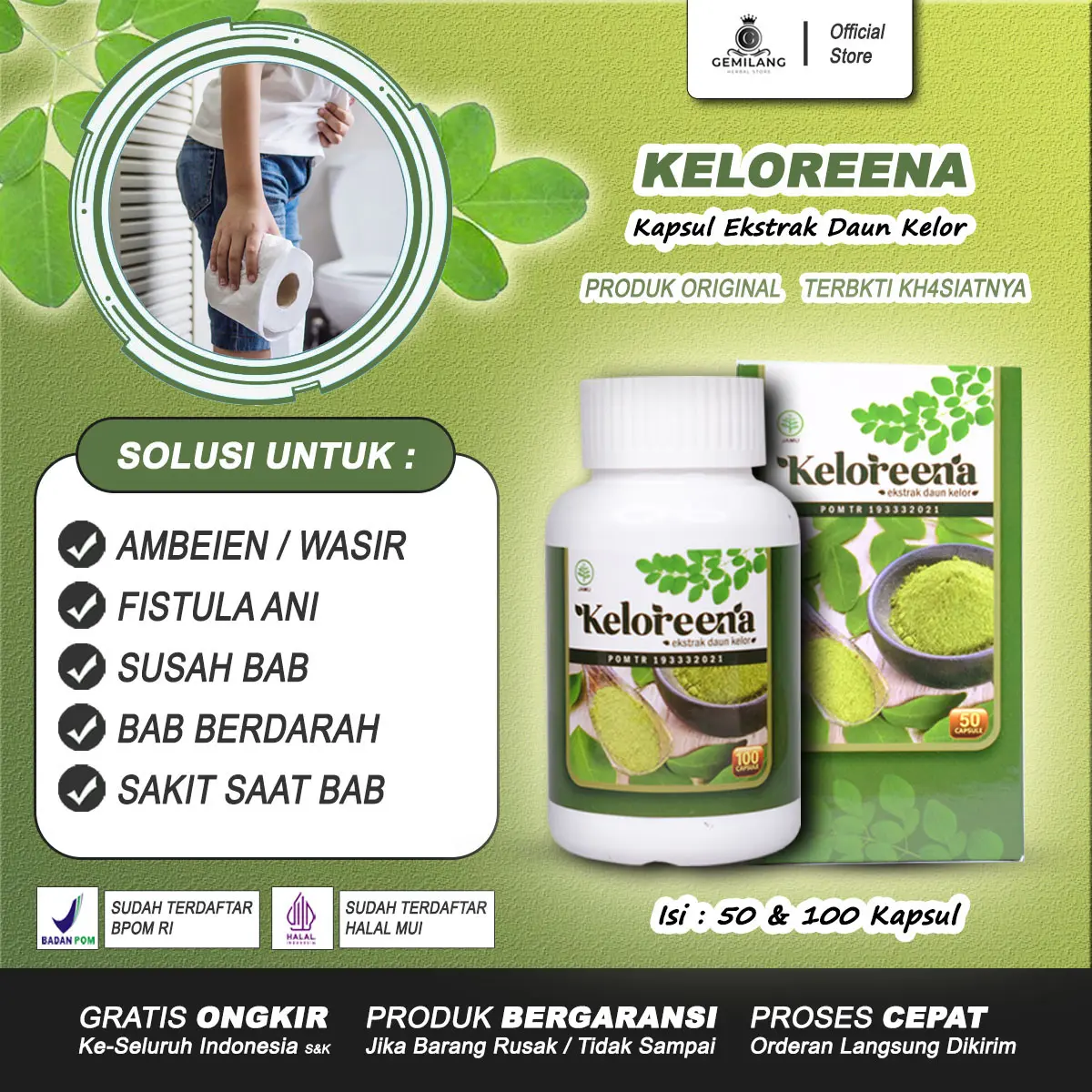 Keloreena herbal untuk ambeien stadium 4 wasir melancarkan susah bab berdarah sakit benjolan biar kempes fistula ani ambeyen dalam luar original herbal asli
