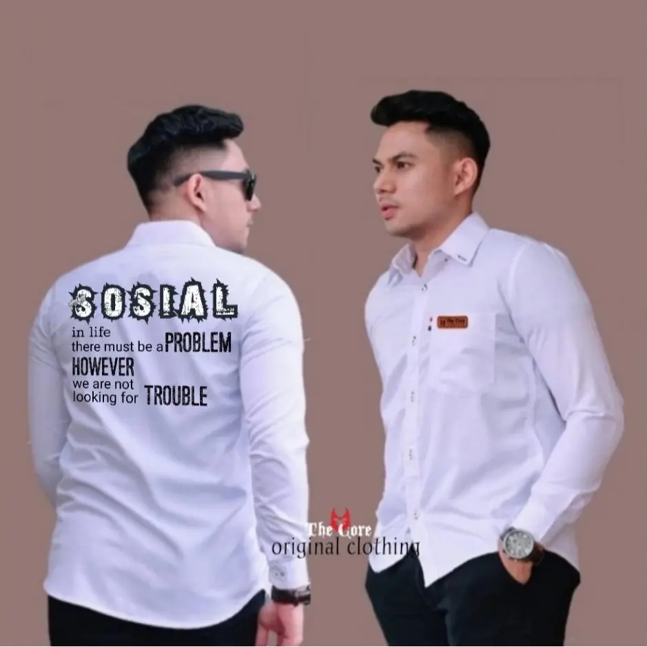 Kemeja Lengan Panjang Kemeja Slimfit Kemeja Pria Keren Terbaru Motif Gambar Belakang  - The Core - High, Katun