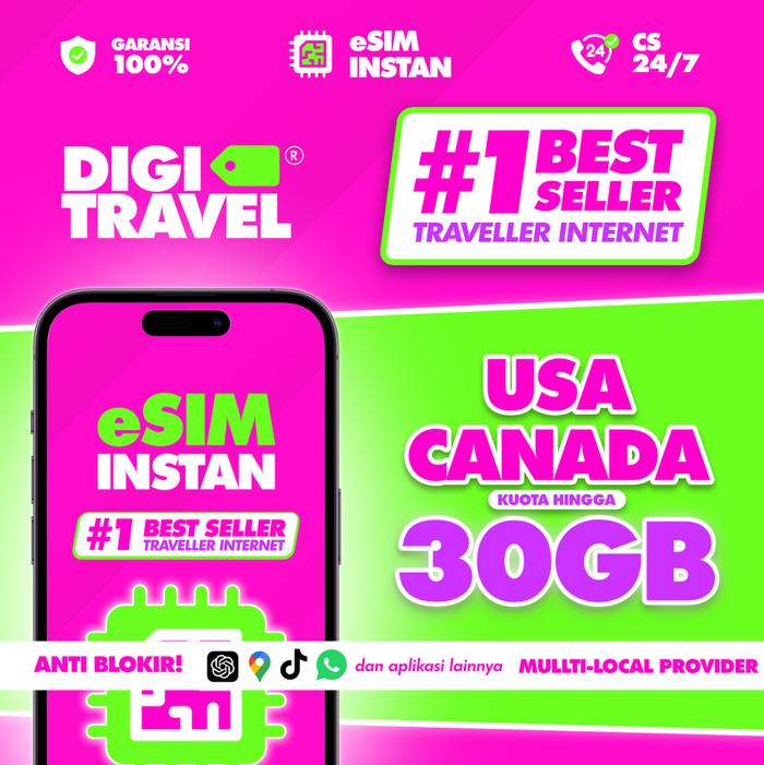 Gambar DIGI TRAVEL eSIM Amerika Kanada Kuota | eSIM USA Canada Quota | eSIM Roaming | Internet Roaming - 2GB dari DIGITRAVEL Kota Administrasi Jakarta Selatan Tokopedia
