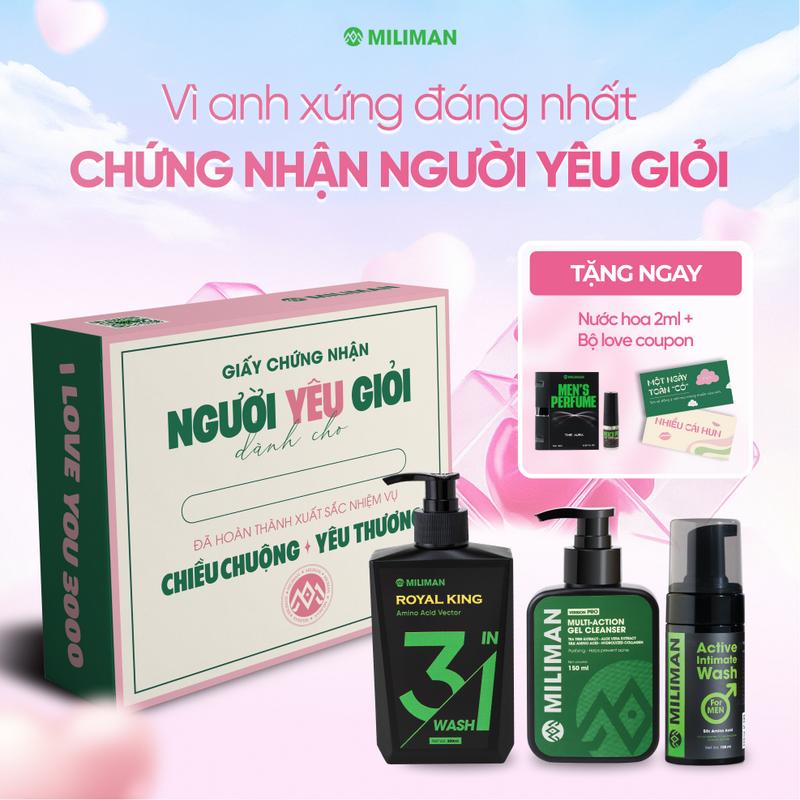   Quà tặng bạn trai  Box Quà Tặng Người Yêu Giỏi miliLOVE | Quà Tặng Nam Giới Ý Nghĩa Gồm Sữa Tắm Gội Gel Rửa Mặt Bọt Vệ Sinh Nam | Tặng Bộ 20 Love Coupons + Nước hoa 2ml Hộp Quà Sang Trọng | Quà Tặng Bạn Trai Chồng Sinh Nhật Kỷ Niệm Tình Yêu 