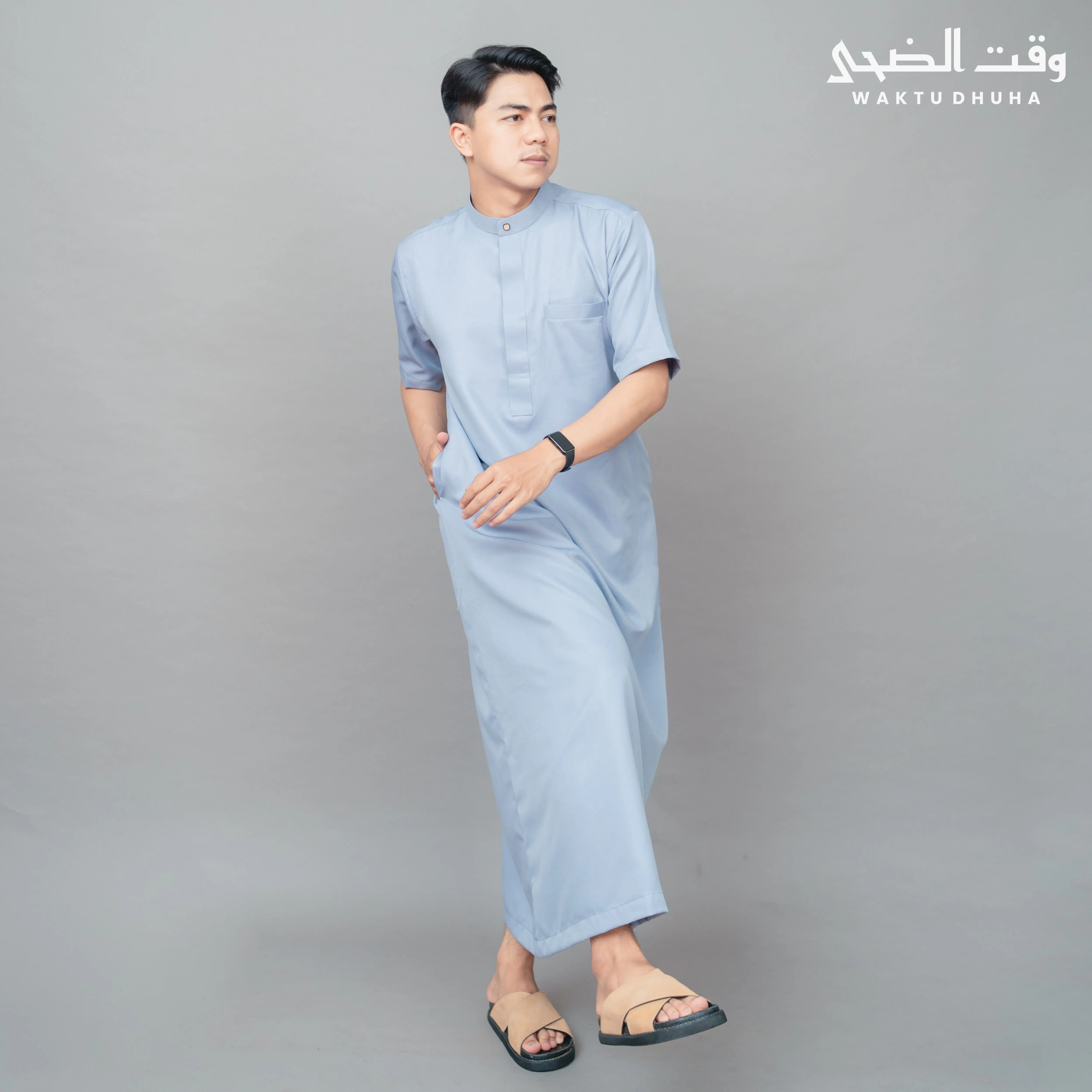 WAKTU DHUHA - Gamis jubah pria slimfit premium terbaru jubah Arkan lengan pendek bahan katun toyobo super adem style muslim