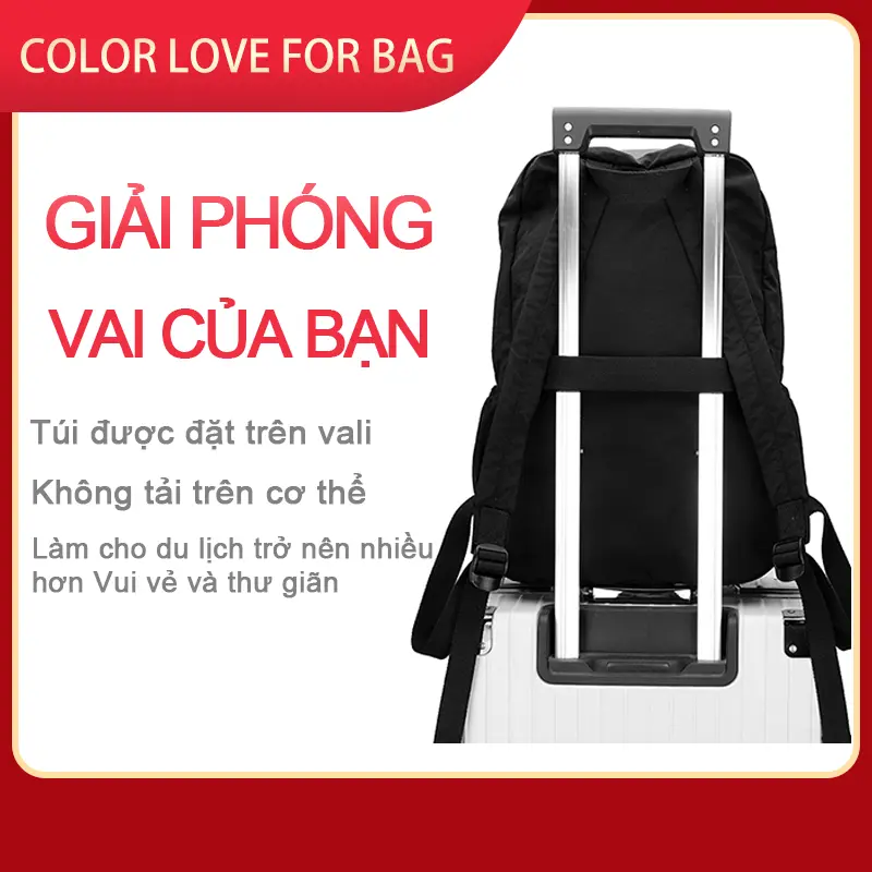 Balo cặp đi học Taffeta Gấp Gọn Siêu Nhẹ | Balo Đa Năng Chống Trầy + Ngăn Riêng, Móc Vali | Đi Làm, Du Lịch (Nhiều Màu) 3