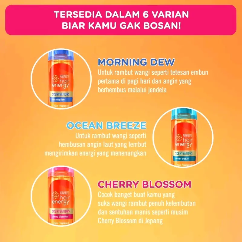 Makarizo Hair Energy Scentsations Hair Parfume Wangi Spray - Parfum Rambut 100ml & 30ml  Bau Bunga Cherry 3