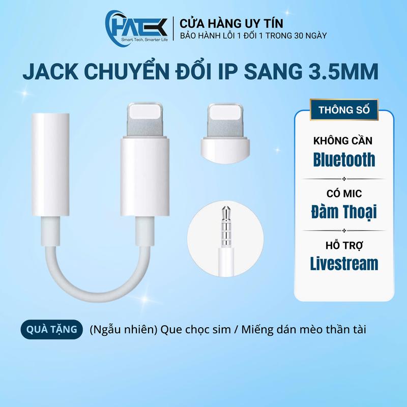 Cáp Chuyển Đổi Lightning iP sang 3.5mm cho iP 7 trở lên, Phụ kiện livestream chuyên dụng cho âm thanh chuẩn karaoke  jack