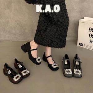 Giày Búp Bê Nữ Mary Jane Mũi Vuông Da Lộn Cao Gót Đi Tiệc Đi Chơi M6 - Tiệm của KAO