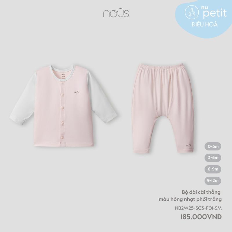 [KOL Nous Baby] S95 Bộ quần áo cài thẳng dài tay màu hồng chất liệu Nu petit mềm mại, co giãn (cho bé từ 3-10kg) BST T7