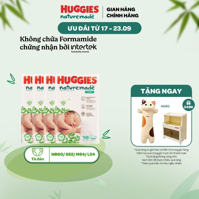 Thùng 3 gói Tã/Bỉm dán sơ sinh Huggies NatureMade Size NB60/S82/M64/L54/XL44
