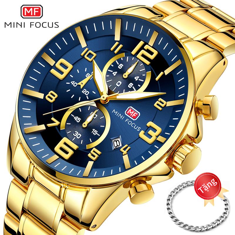 MINI FOCUS Đồng Hồ Thạch Anh Dành Cho Nam Giới Phong Cách Doanh Nhân Sang Trọng Mặt Số Lớn Màu Vàng, Đồng Hồ Thể Thao, Chống Thấm Nước, Có Tính Năng Thời Gian Và Dạ Quang, Thời Trang, Thích Hợp Làm Quà Tặng Giáng Sinh watch Đeo Tay Titan
