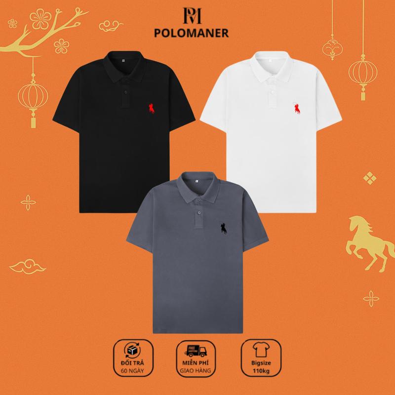    COMBO 3 ÁO   Áo Thun Polo Nam Nữ Logo Ngựa Thêu Chất Liệu CVC Cá Sấu Co Giản Thấm Hút Mồ Hôi Có Bigsize Đến 110kg Dễ Phối Đồ - Polo Ngựa Thêu 